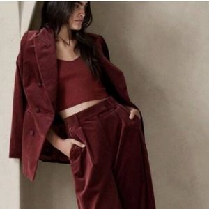 BANANA REPUBLIC VELURO CABIN RED MAROON WIDE LEG VELVET PANTS TROUSER $160 10